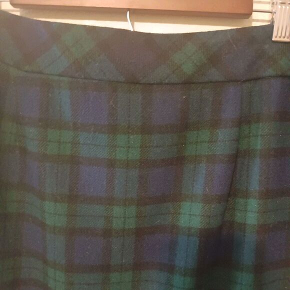 Vtg Chadwicks of Boston 14P Tartan Plaid Wool Blend Pencil Skirt Navy Green Midi - Picture 4 of 11